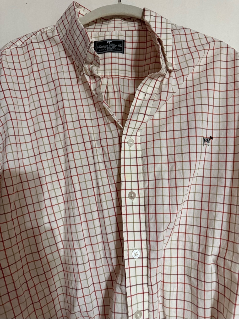 Men's Southern Point Checked Dress Shirt - White with Red Grid